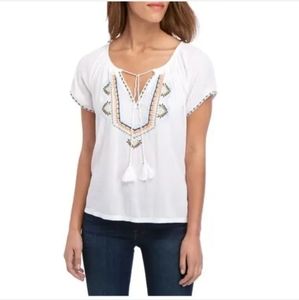 Lucky Brand Shirt Embroidered Short Sleeve Peasant Top Size Med